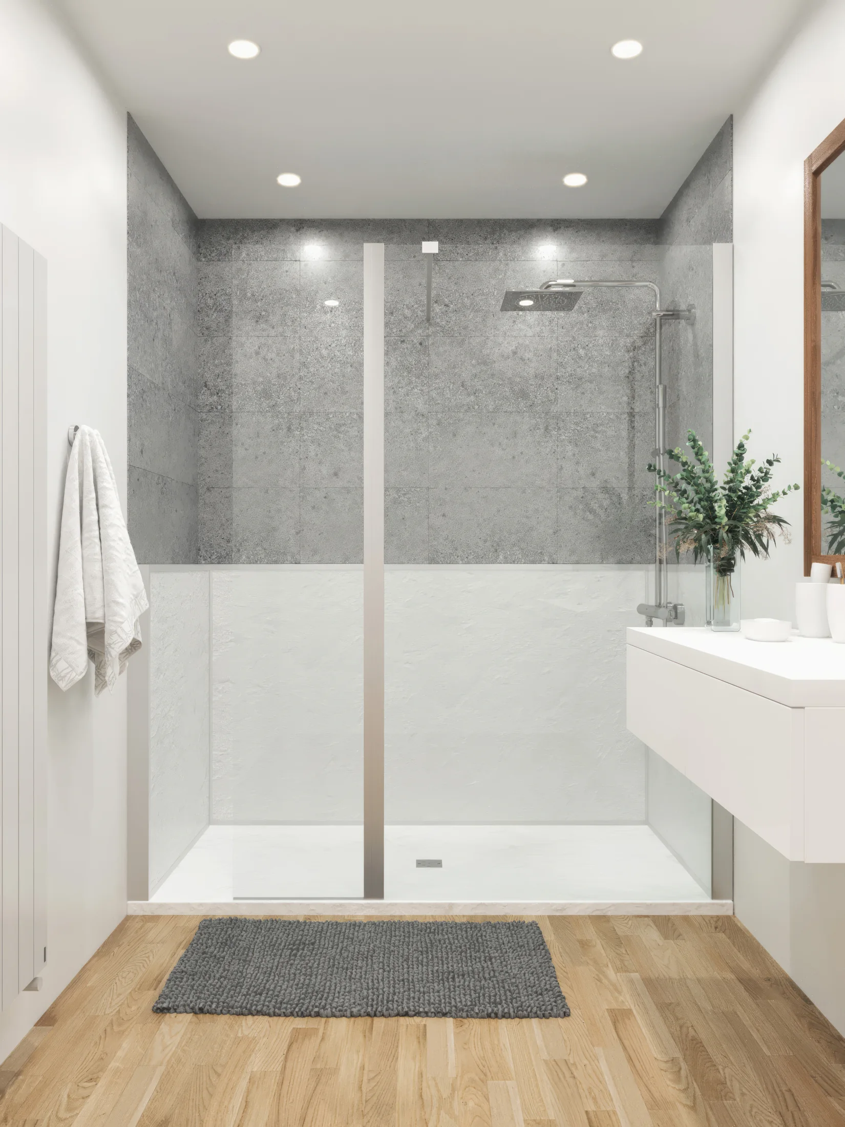 Douche LT Showertec avec panneaux finition granit gris